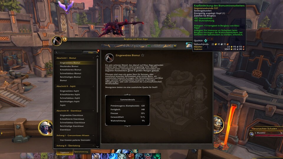 In eurem Berufsfenster seht ihr euer Berufszubehör und welche Werte ihr dadurch bekommt.