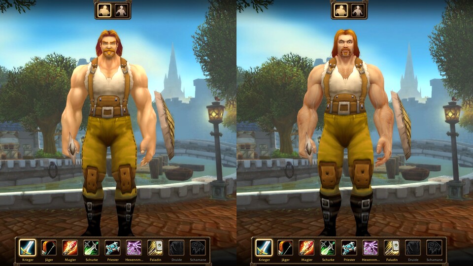 Alt trifft Neu: Ihr entscheidet selbst, ob ihr mit den klassischen (links) oder aufpolierten (rechts) Charaktermodellen durch Azeroth zieht.