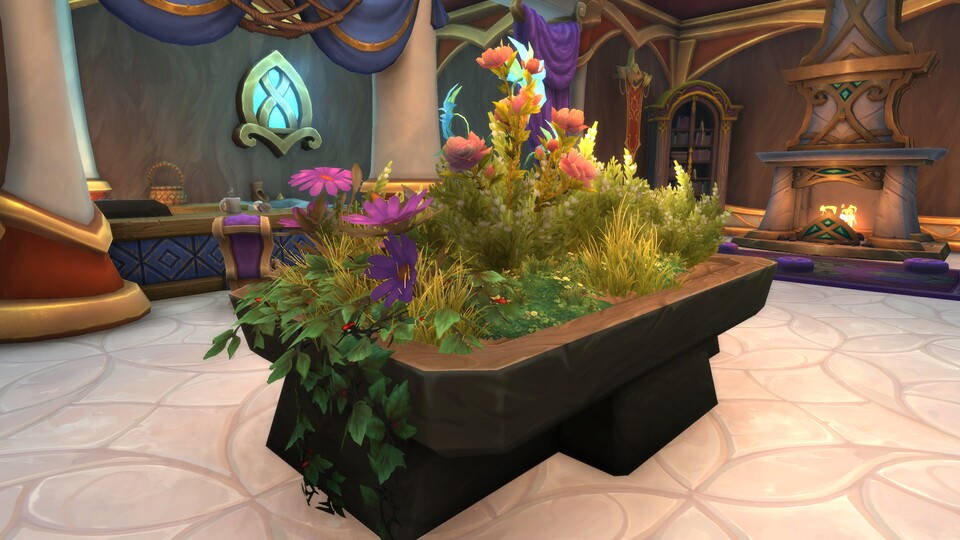 Dieses Blumenarrangement
ist ein schönes Spotlight, auch
durch seinen zentralen Standort