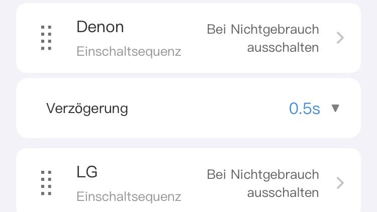 Bei der Konfiguration der Aktivitäten könnt ihr die Reihenfolge des Einschaltens festlegen, genauso wie etwaige Verzögerungen, damit die Signale auch verwertet werden können.