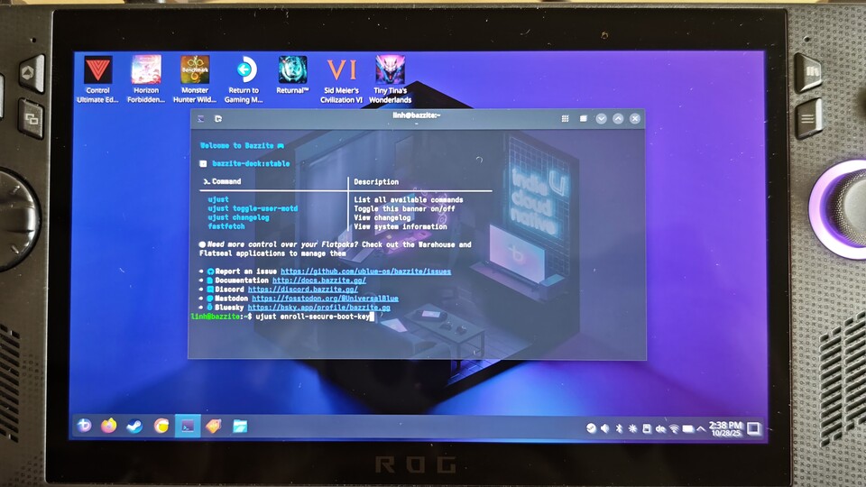 Diesen Befehl müsst ihr in das Terminal von BazziteOS eingeben. Packt eure Tastatur also noch nicht ein. (Bildquelle: Duy Linh DinhGameStar Tech)