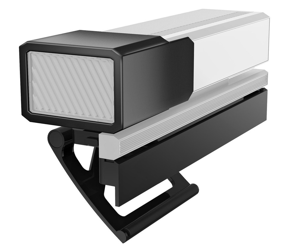 Der Peripherie-Hersteller PDP bietet mit dem Kinect TV Mount eine Kinect-Halterung an, die auf Wunsch die beiden Kameras des Sensors verdeckt.