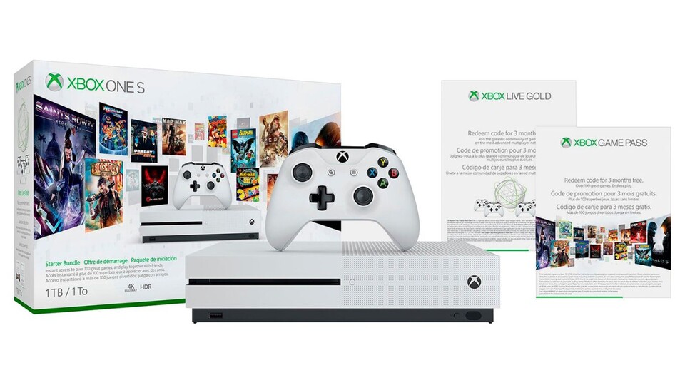 Xbox One S 1TB Starter Bundle: Dank Microsofts Netflix-Prinzip im Store hat ihr für drei Monate eine beeindruckende Spieleauswahl mit dabei.