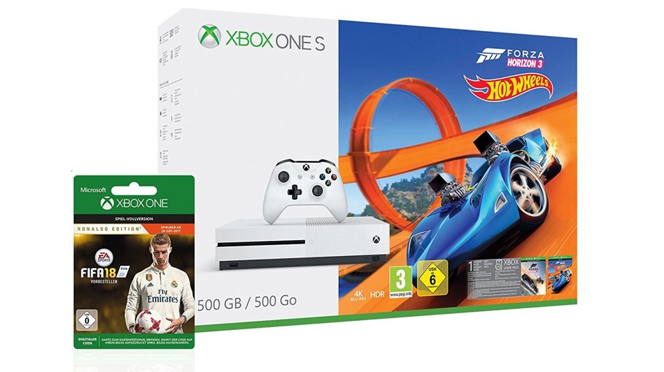 Der Preis für den sperrigsten Produktnamen geht heute an das Xbox One S 500GB Konsole - Forza Horizon 3 Hot Wheels Bundle inkl. FIFA 18 Ronaldo Edition als Downloadcode.