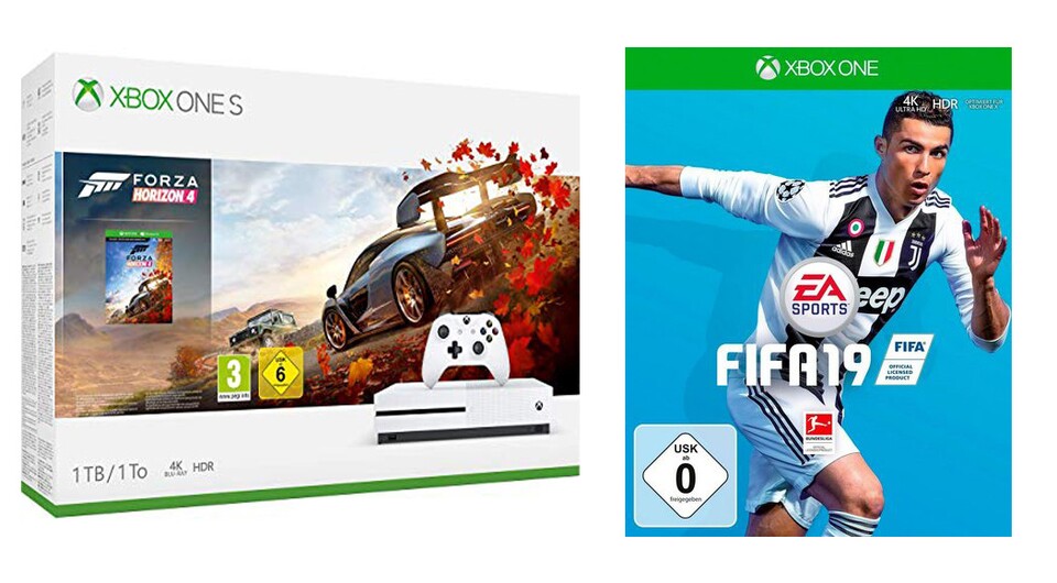 Der Xbox One S 1TB liegt neben Forza Horizon 4 auch FIFA 19 bei.