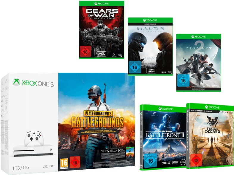 Xbox One S: Mit 6 Spielen und einem Controller für 239 €.