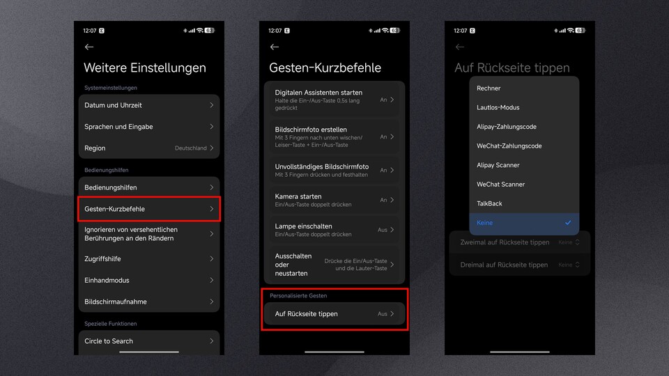 Einige Optionen für Back Tap sind vermutlich interessanter, wenn ihr in China lebt. Dort ist etwa WeChat sehr vebreitet.