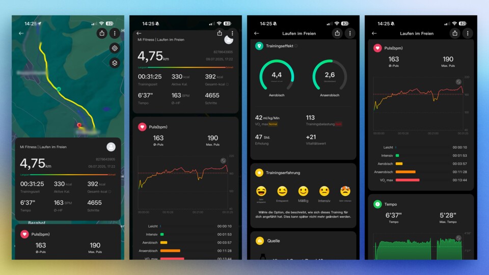 Die Daten nach dem Sport können sich sehen lassen. Allerdings müsst ihr für sämtliche Daten (etwa die Strecke) das Smartphone mit aktiviertem GPS mit euch führen.