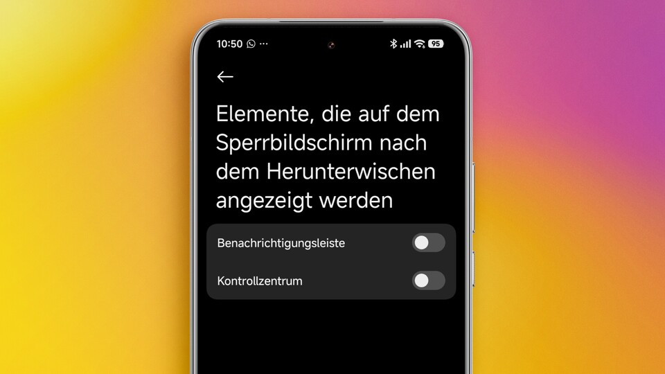 Bei Bedarf könnt ihr hier auch die Benachrichtigungsleiste im Sperrbildschirm deaktivieren, wenn euch das wichtig ist.
