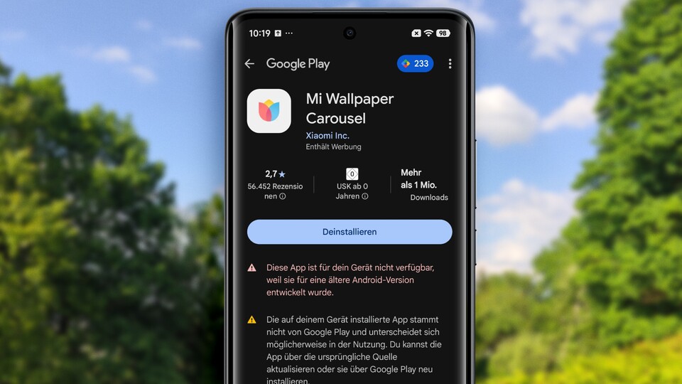 Das Hintergrundbildkarussell lässt sich über den Play Store deinstallieren, aber nicht über die Einstellungen. (Bildquelle: Duy Linh DinhGameStar Tech)