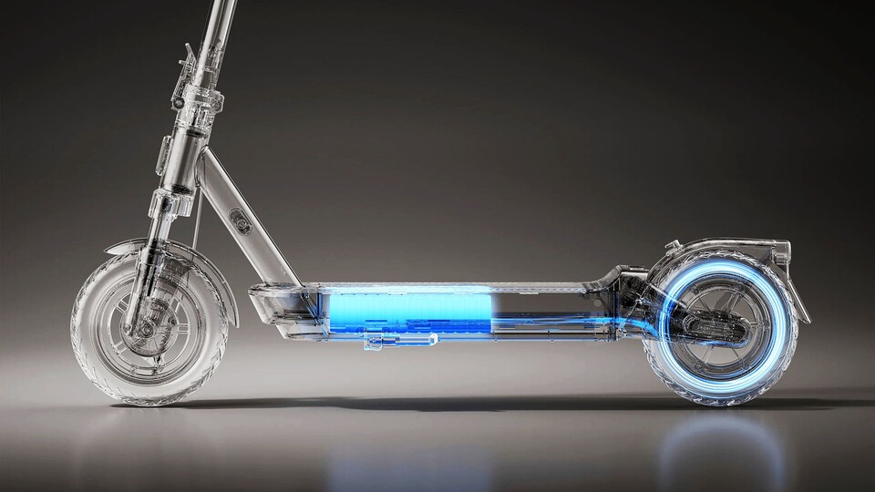 Der große Akku versorgt den leistungsstarken Heckmotor mit ausreichend Energie für Distanzen von bis zu 60 Kilometern!