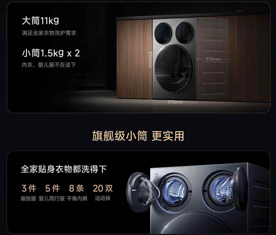 Die kleinen Trommeln fassen bis zu 1,5 Kilogramm. Laut Hersteller reicht das für etwa acht Boxershorts. (Bildquelle: Xiaomi)
