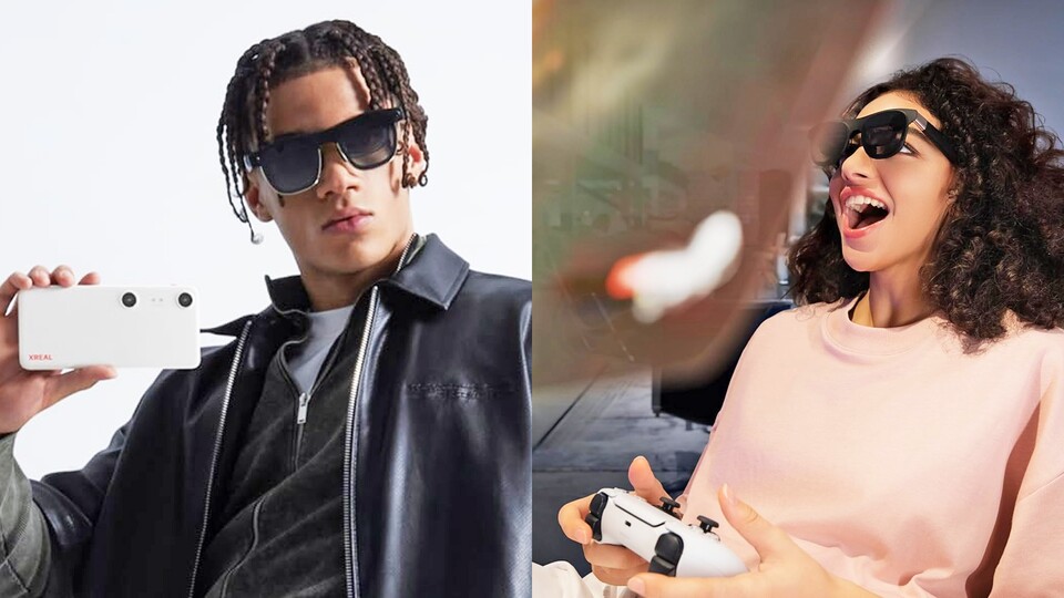 Das XREAL Beam Pro (links) wird mit eurer Brille zu einem richtigen 3D-Hub.