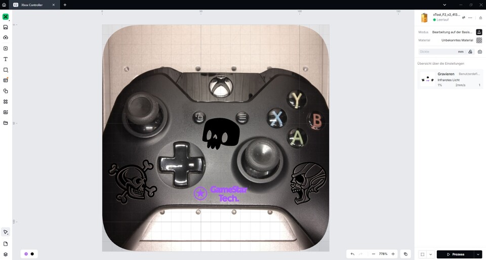 So richte ich den Gaming-Controller und die Gravur-Objekte mit Hilfe der Kamera richtig in der Software aus.