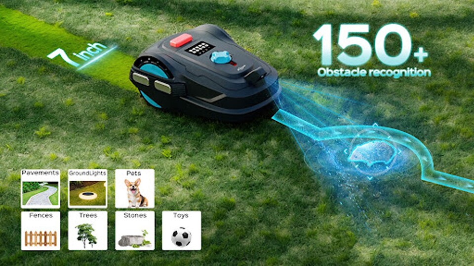 Mittels der KI-gestützten Hinderniserkennung erkennt der Yardcare M800 Plus über 150 Hindernisse problemlos und umfährt sie mit Leichtigkeit.