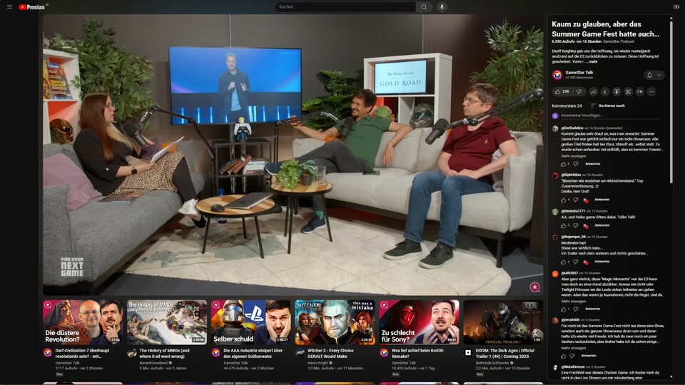 Am besten testet ihr das neue YouTube-Design natürlich mit unserem GameStar Talk.