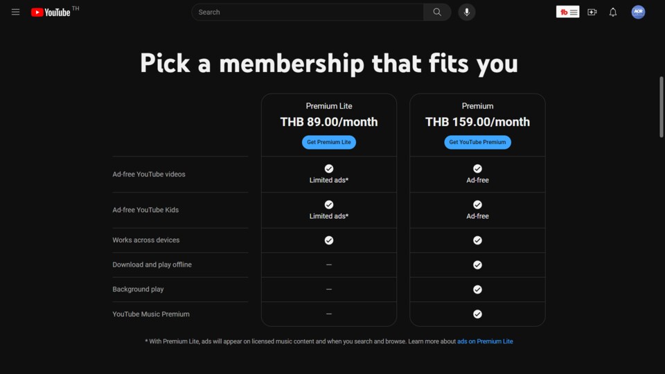 YouTube Premium Lite in Thailand. Nicht werbefrei, aber weniger Werbung. (Bild: xSolidFigure Reddit)