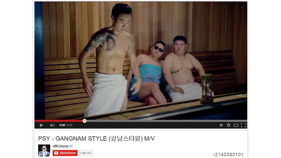 YouTube hatte einen Zählerüberlauf bei Psys »Gangnam Style«.