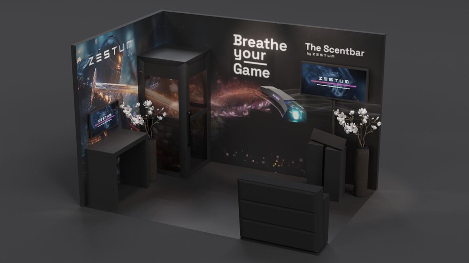 Hier seht ihr im Rendering den Stand von Zestum auf der gamescom.