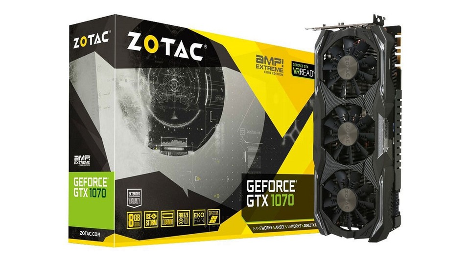 Die Zotac Geforce GTX 1070 AMP Extreme Core hat nur andere Lüfter. (Bildquelle: Techpowerup)