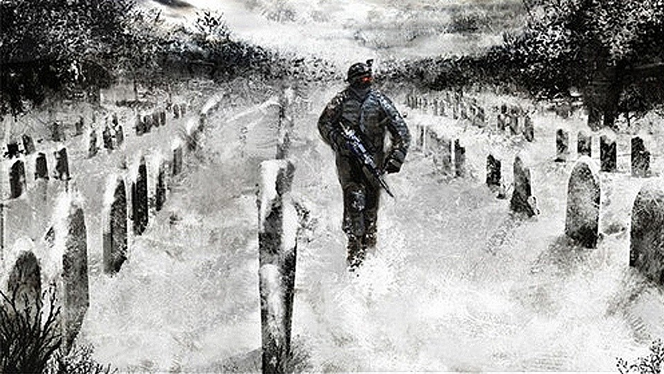Frühe Concept Arts von Tango Gameworks zeigen einen Soldaten auf einem Friedhof - eine Szene aus Zwei?