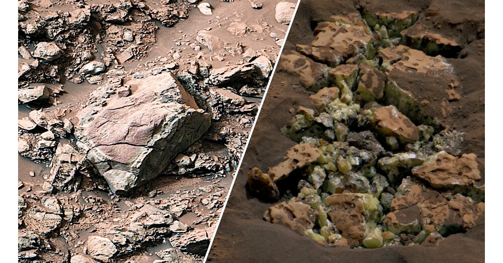 Der NASA-Roboter Curiosity hat versehentlich einen Felsen auf dem Mars geöffnet und damit einen gelben Schatz enthüllt
