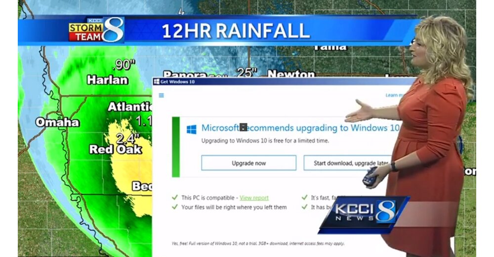 Windows 10アップグレードノートは、テレビでのライブ天気報告書を妨害します