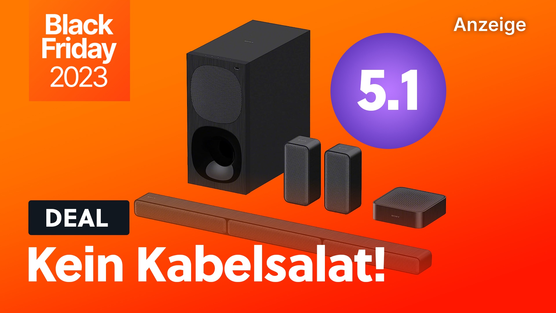Kabelloses 5.1 Soundsystem mit Sounbar und Subwoofer von Sony für kurze Zeit zum Hammerpreis!