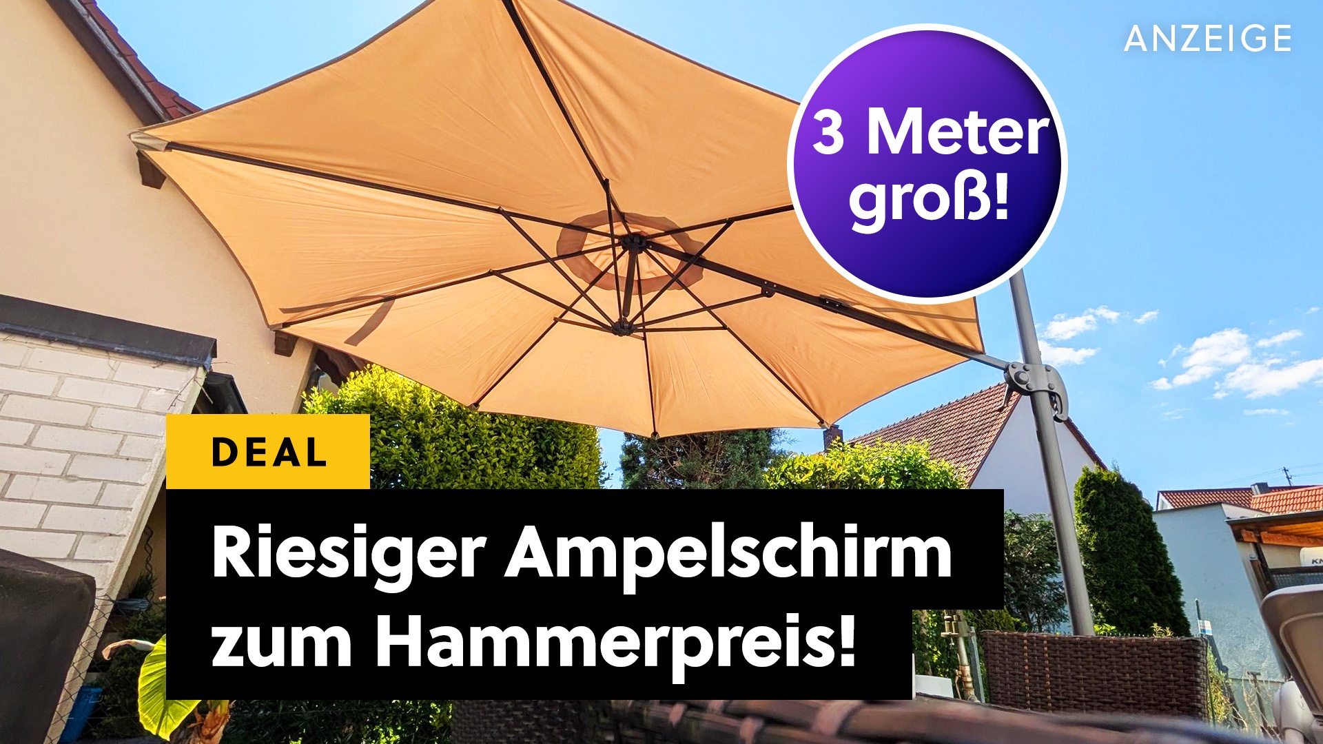 Deals: Ampelschirm 3x3 Meter - Riesig und so günstig, dass ich ihn mir selbst gekauft habe! [Anzeige]