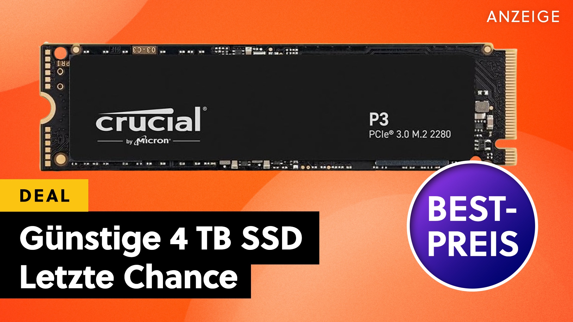 Deals: Crucial SSD - Die wohl vorerst letzte NVMe-SSD mit 4 TB für unter 300 Euro gibt es gerade bei Amazon [Anzeige]
