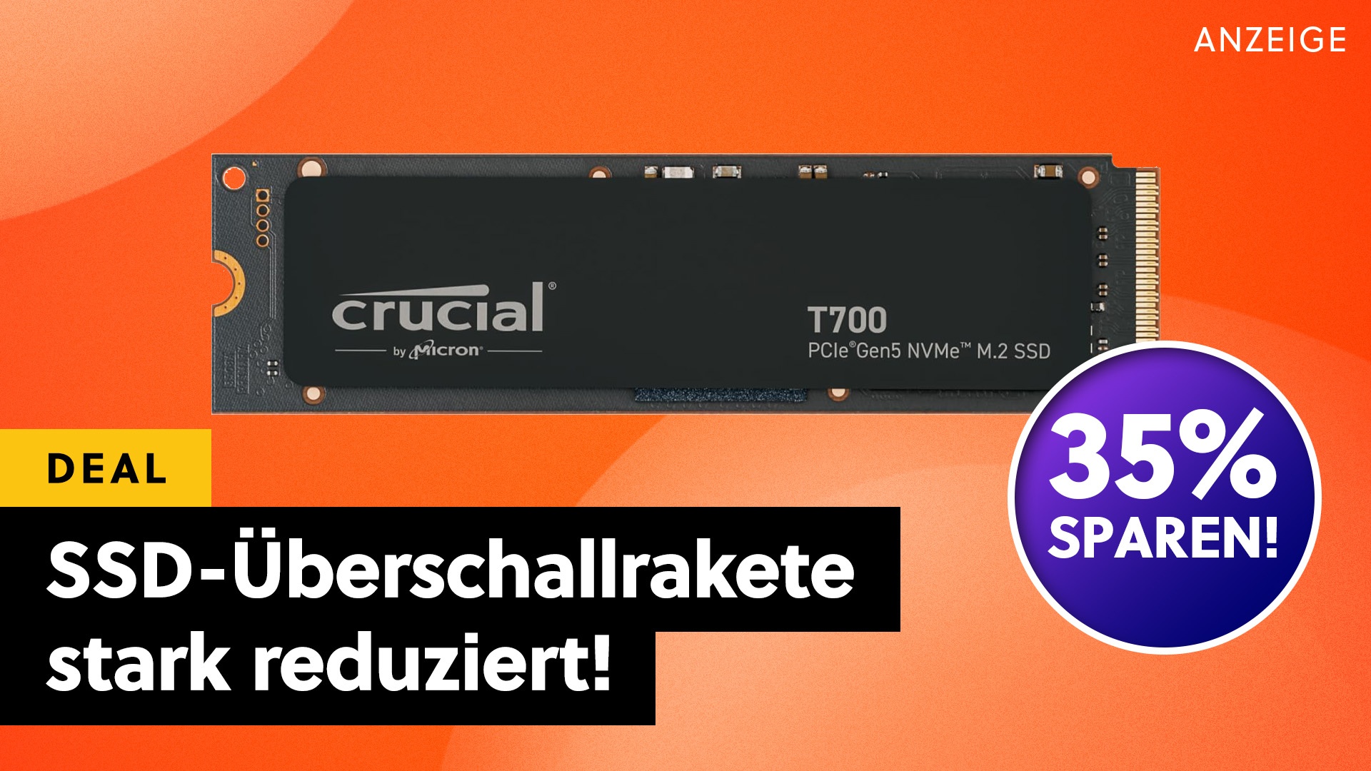 Eine der schnellsten SSDs der Welt bekommt ihr momentan mit fast 100€ Rabatt: Die Crucial T700 im Amazon-Angebot!