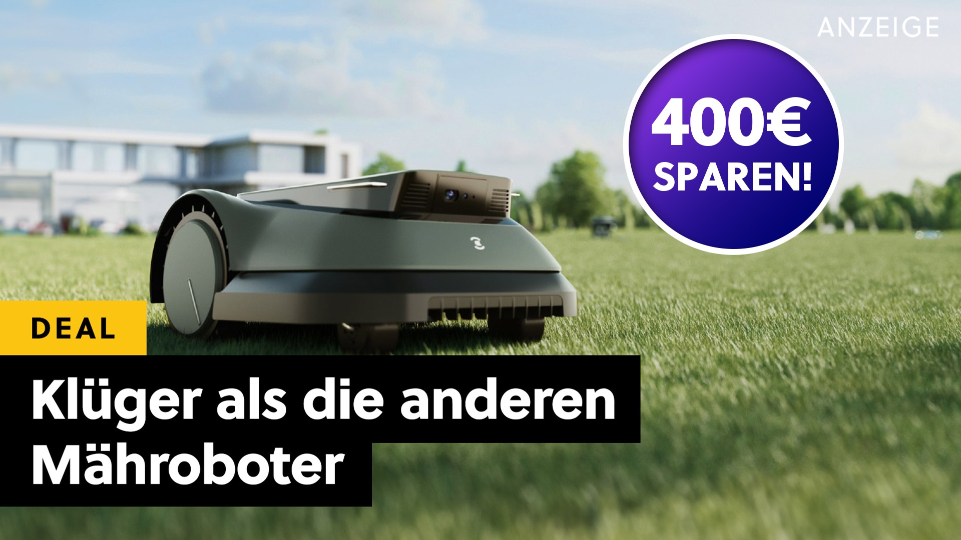 Ganz ohne Begrenzungskabel kümmert sich ein neuer Mähroboter zuverlässig um bis zu 600m² Rasen – jetzt 400€ sparen!