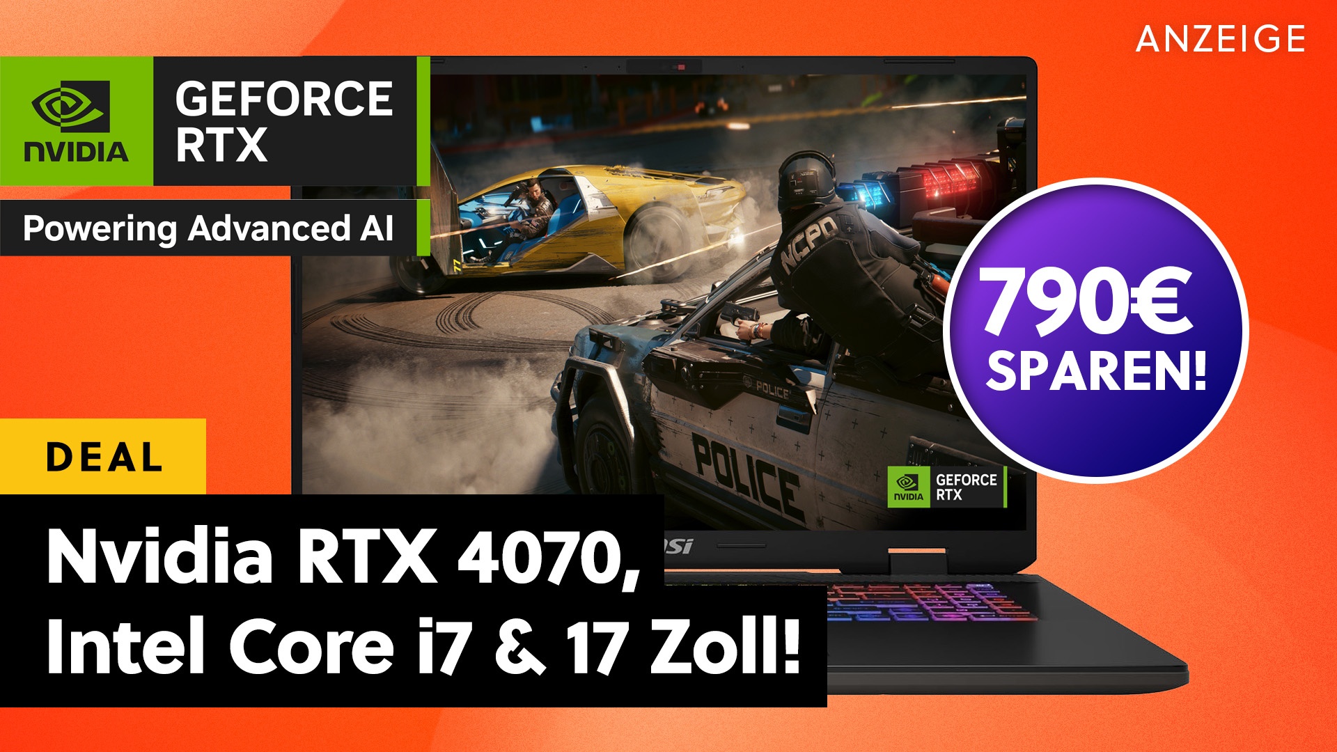 Gaming-Laptop der Spitzenklasse jetzt mit fast 800€ Rabatt: Fit für das Spielejahr 2025 dank Nvidia GeForce RTX 4070 & Intel Core i7!