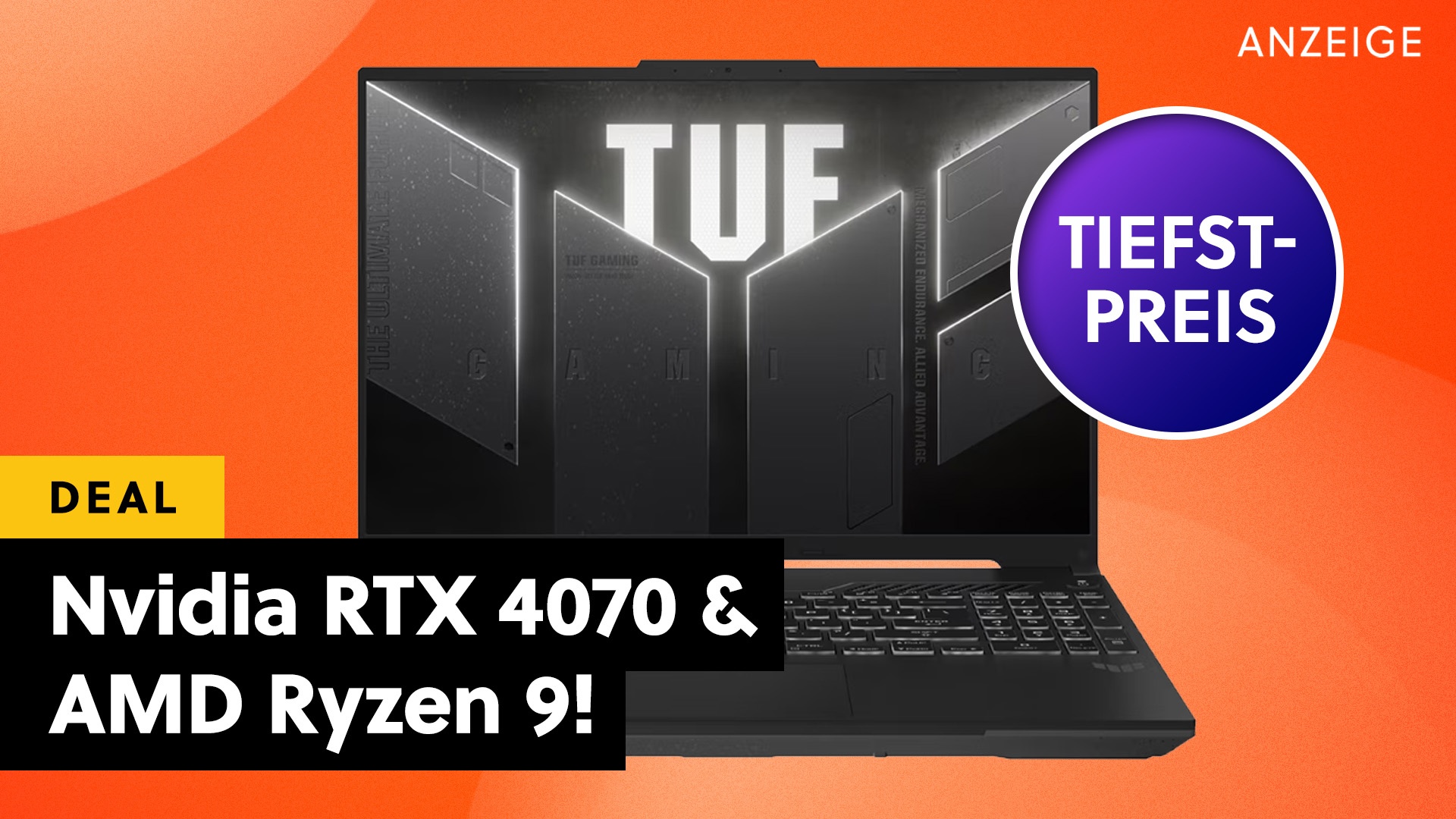 Nvidia GeForce RTX 4070 & AMD Ryzen 9: Bockstarker Gaming-Laptop von ASUS jetzt im absoluten Bestpreis-Angebot!