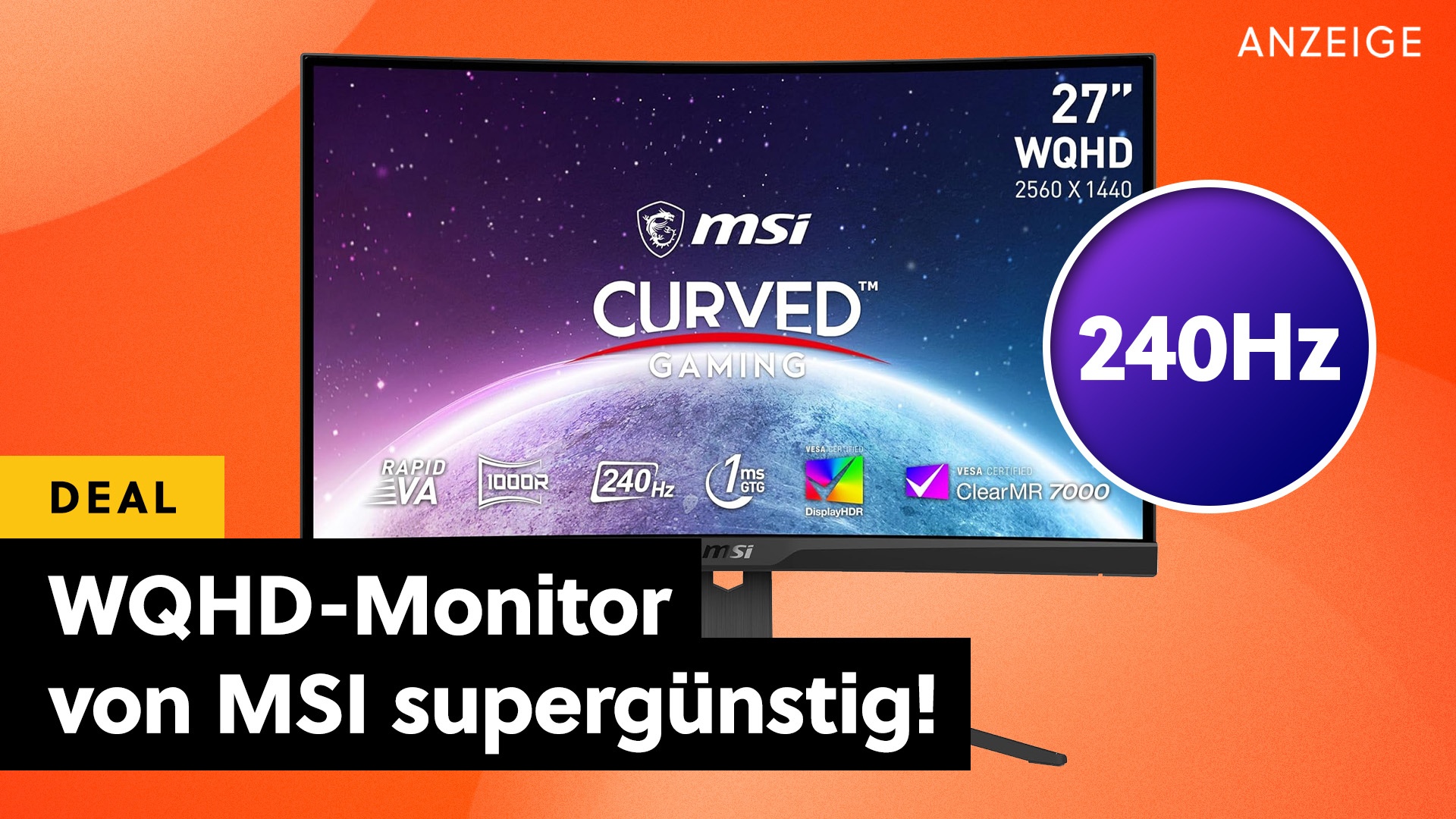 Curved Gaming-Monitor schon jetzt im Prime Day-Stil reduziert: WQHD, 240Hz & 1ms nur für kurze Zeit absurd günstig bei Amazon!