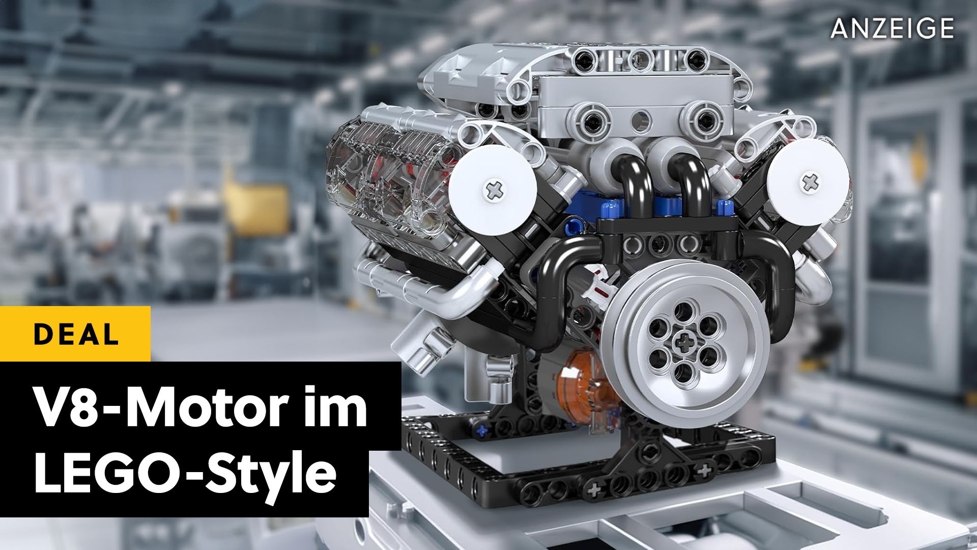 V8-Motor im LEGO-Technic-Gewand: Dieses Modell zeigt den Verbrennungsmotor in Aktion und ist gerade stark reduziert