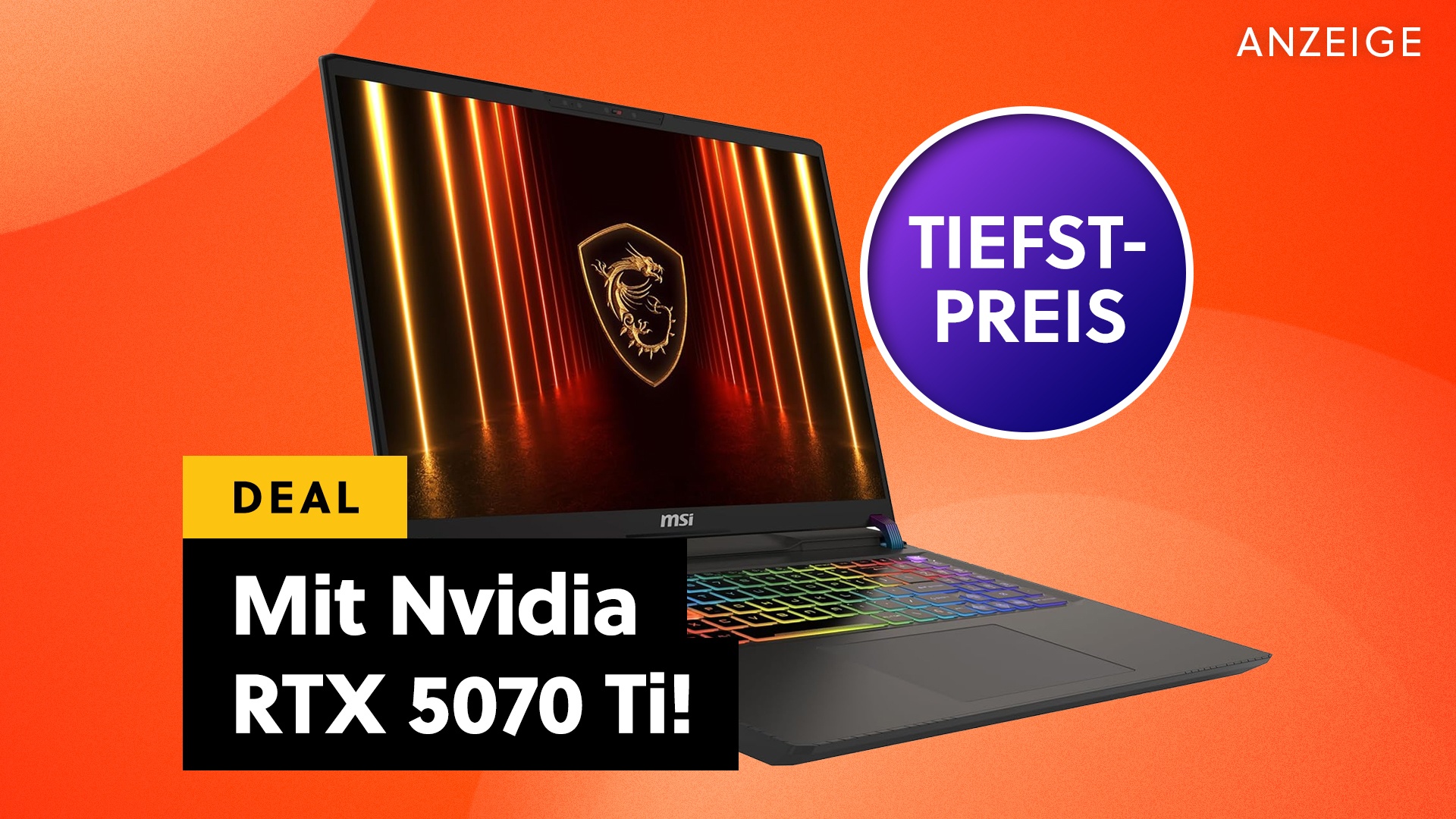 Deals: Nvidia GeForce RTX 5070 Ti - MSI Gaming-Laptop nach Preissturz jetzt günstig wie nie! [Anzeige]