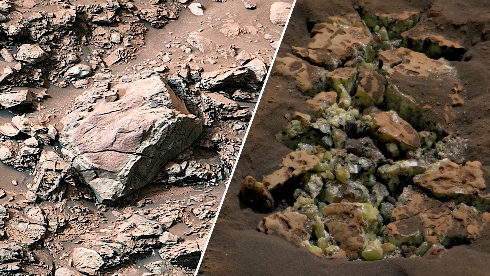 NASA's Curiosity rover accidentally opened a rock on Mars, revealing a yellow treasure
