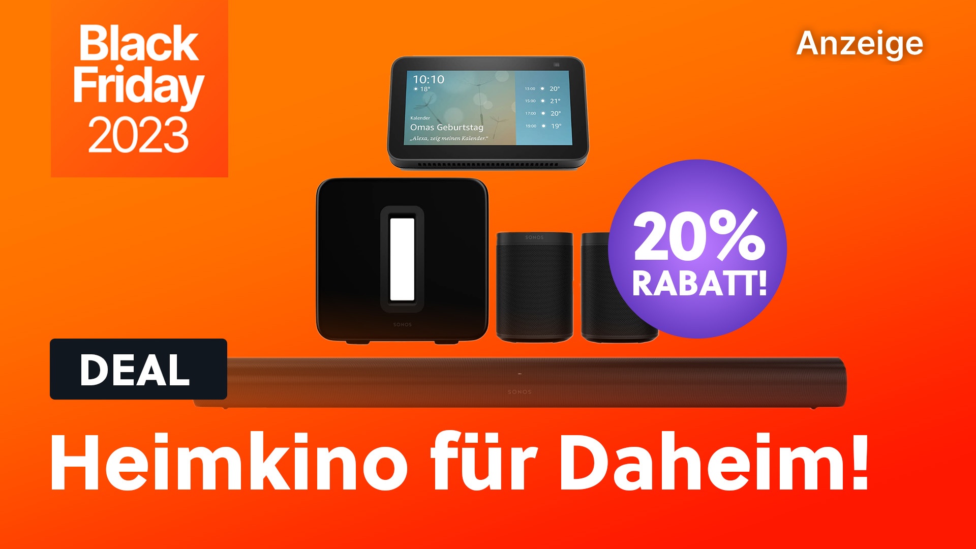 Kinosound war noch nie so günstig: Bei dem Sonos 5.1 Heimkino Set richtig sparen und einen Echo Show 5 gratis dazu erhalten!