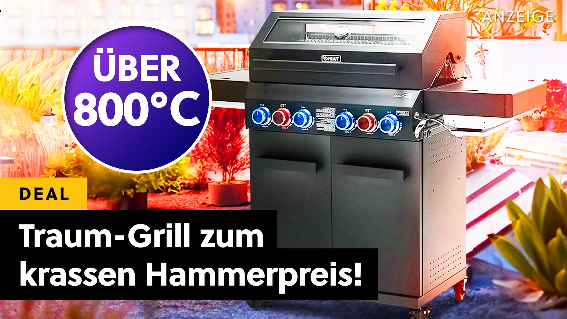 Deals: Hammer-Gasgrill - Mit Glasdeckel, 800°C-Keramikbrenner und in Schwarz zum Hammerpreis! [Anzeige]