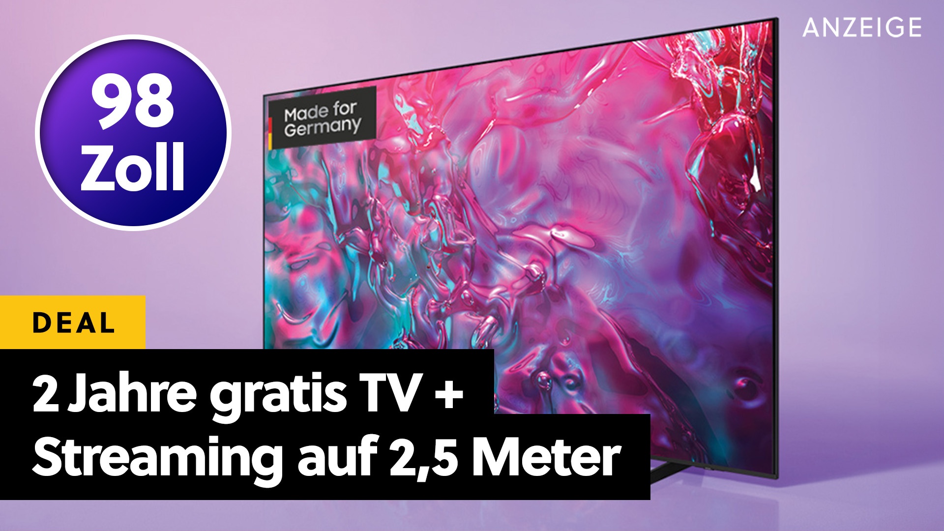 Den größten 4K-TV von Samsung gibt’s mit 98 Zoll, zwei Jahren Netflix & Magenta-TV gratis und satten 1.000€ Rabatt!