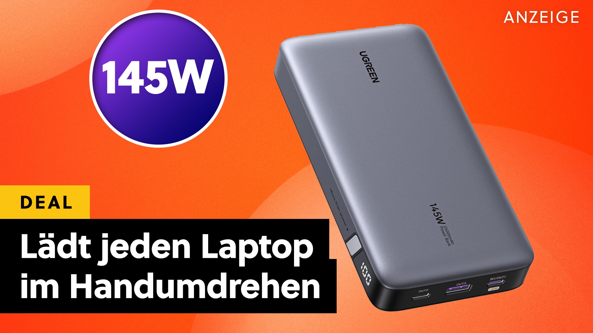 Deals: Laptop-Tankstelle  - Ab 2026 muss jedes neue Notebook per USB-C geladen werden können - mit dieser Powerbank schaufelt ihr unterwegs bis 145 Watt in den Laptopakku [Anzeige]