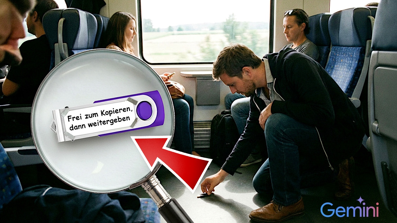 Speichermedien - Ein Mann findet einen USB-Stick mit der Aufschrift »Frei zum Kopieren, dann weitergeben« im Zug – und er sieht tatsächlich nach, was darauf ist [Best of GameStar]