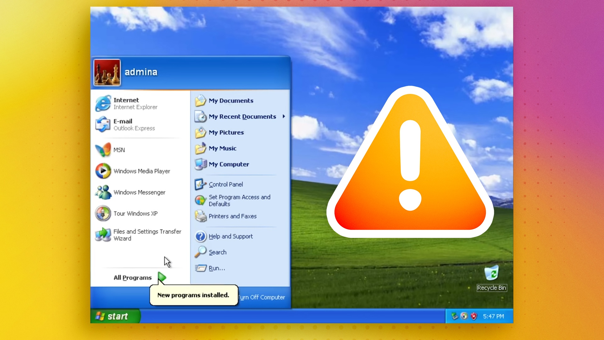 News: Windows - Pures Chaos! Das passiert, wenn man Windows XP heutzutage mit dem Internet verbindet.