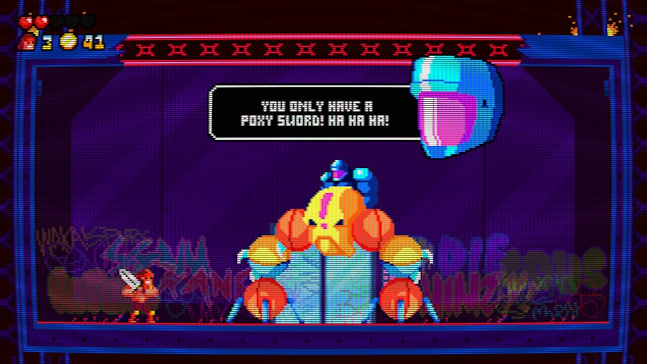 In diesem Retro-Platformer spielt ihr einen zeitreisenden Barbar in einer Cyberpunk-Welt