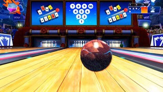 Kinect Sports RivalsWenn wir das Handgelenk drehen, können wir der Kugel beim Bowling Effet geben. Das funktioniert allerdings nur mittelmäßig.