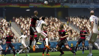 FIFA Fussball-WM Brasilien 2014Schweinsteiger im Kopfballduell: Die Spieleranimationen in FIFA WM 2014 sind ein Rückschritt gegenüber den Ignite-Animationen aus der Next-Gen-Version von FIFA 14.