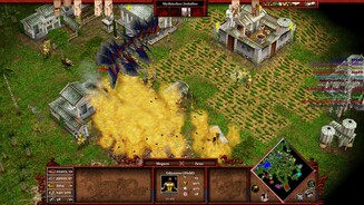 Age of Mythology: Tale of the Dragon Der Zinnrote Vogel ist zwar teuer, aber äußerst mächtig. Seine Angriffe machen Flächenschaden über Zeit. Da die KI grundsätzlich Schwierigkeiten mit Flugeinheiten hat, sind wir im Test einfach mal mit 18 Stück davon in die Basis des bis gerade eben stärksten KI-Spielers (Schwierigkeit Titan) geflogen…