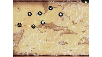 Assassins Creed PiratesAuf der großen Karibikkarte sucht man die nächste Zielregion aus, in jedem Abschnitt warten 16 Aufgaben sowie diverse Schätze. (iPad)