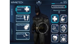 Batman: Arkham City LockdownDie Energie-Handschuhe sind nur eins von vielen Upgrades, die es in der Bathöhle gegen Waynetech-Punkte zu kaufen gibt.